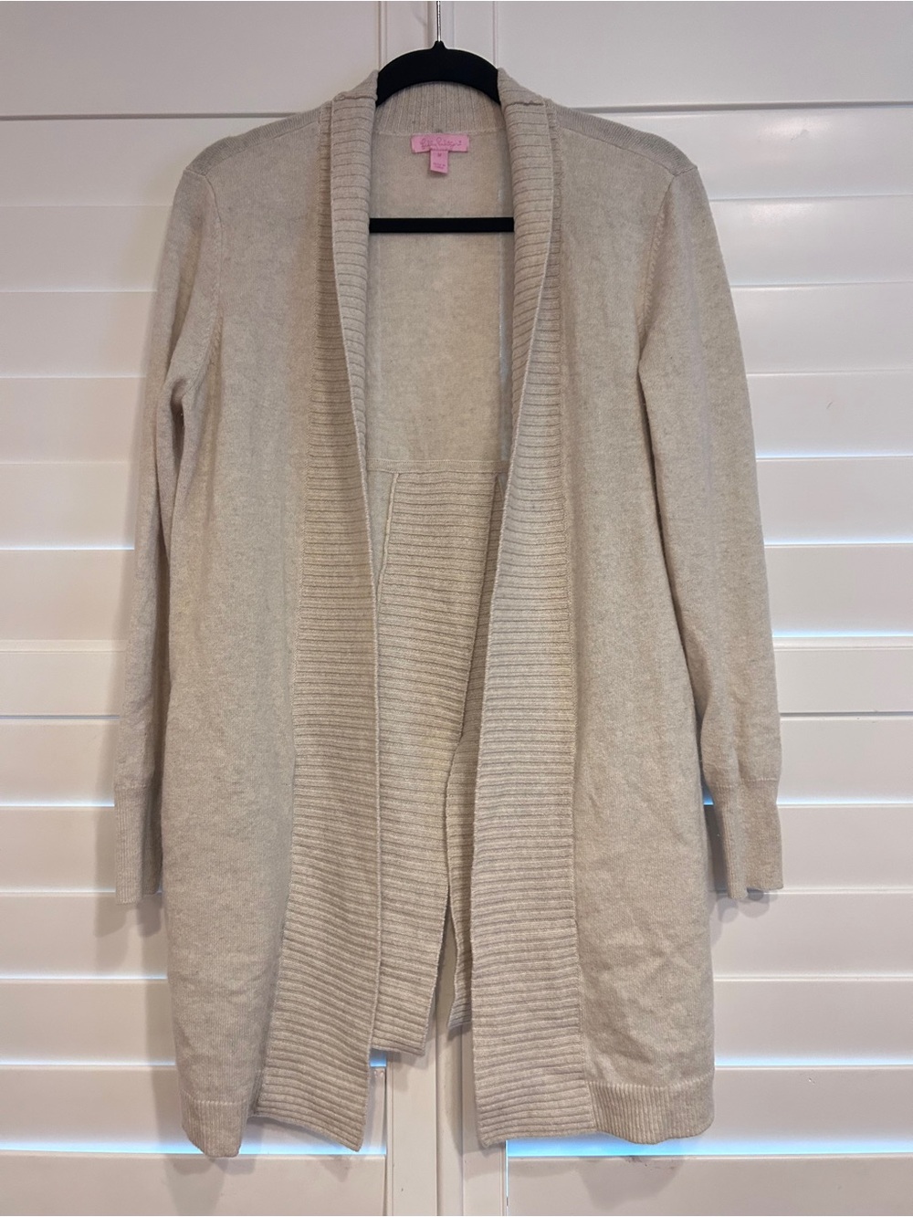 Lilly Pulitzer Cashmere Neutral Beige Open-Front Cardigan Size Medium